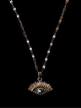 Gold-Plated Stainless Steel Evil Eye Fan Pendant Necklace